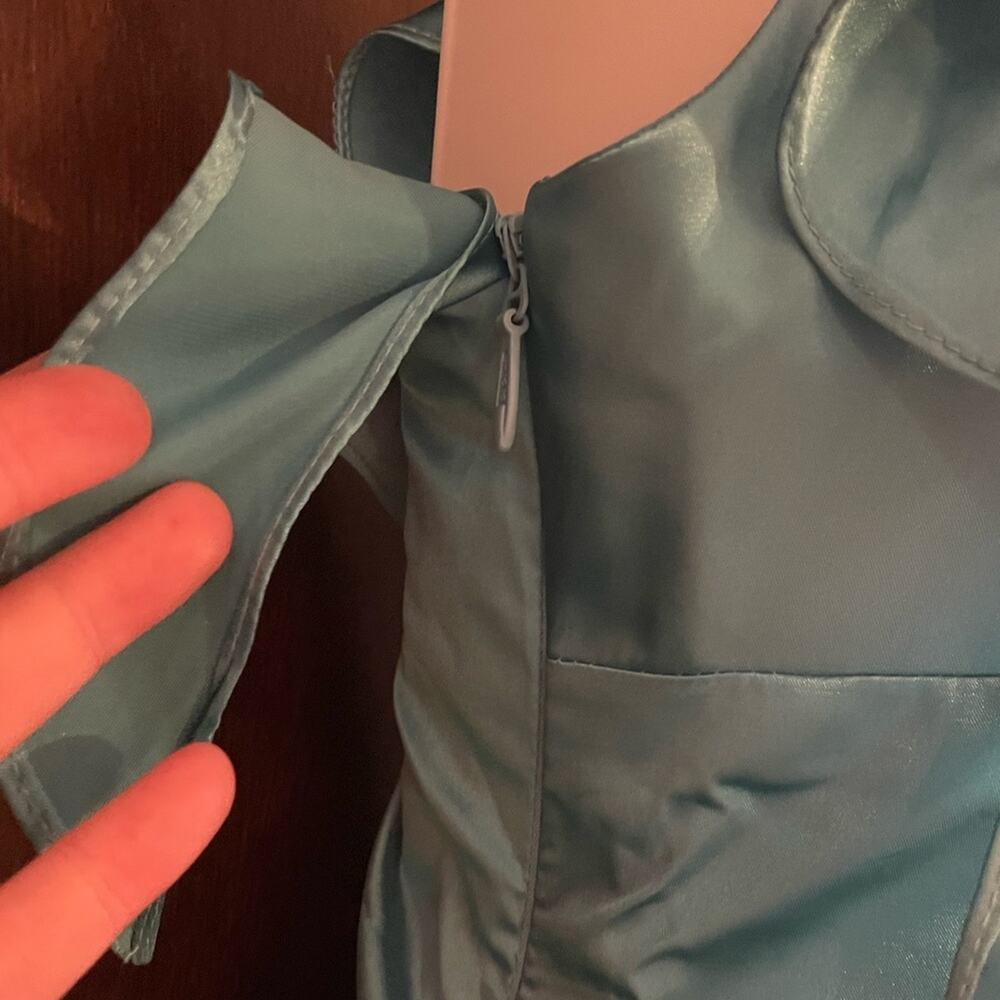 NWT Faeriesty Brand Satin Ruffle Mini Dress Size 2 XS NWT Aqua Blue Party Short - Picture 3 of 8